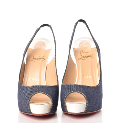 Christian Louboutin Denim Private Number 120 Pumps 36.5 Blue White 2 of 14