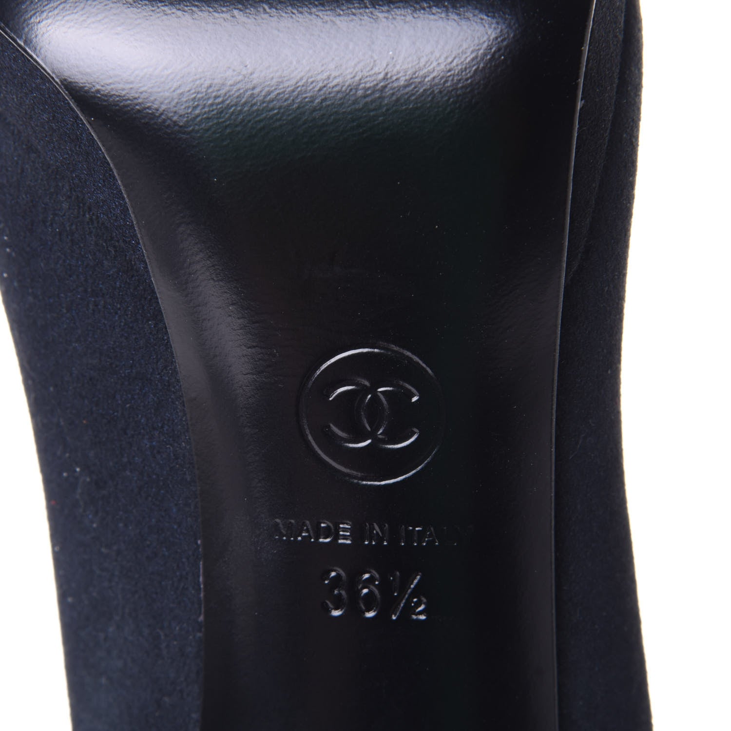 Chanel Suede Patent Calfskin Cap Toe CC Pumps 36.5 Navy 8 of 10