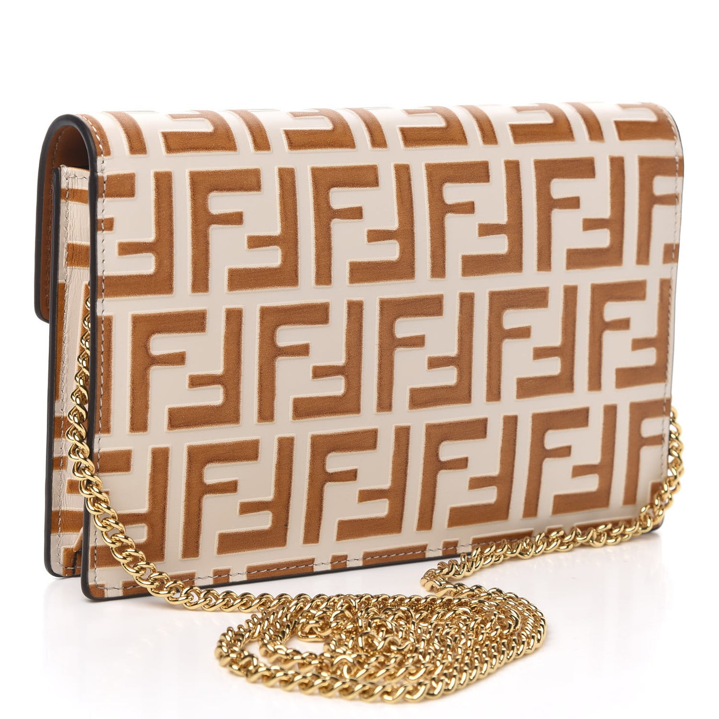Vitello Soft F is Fendi Bi-Color FF 1974 Embossed Medium Envelope Wallet On Chain Camelia Saddler