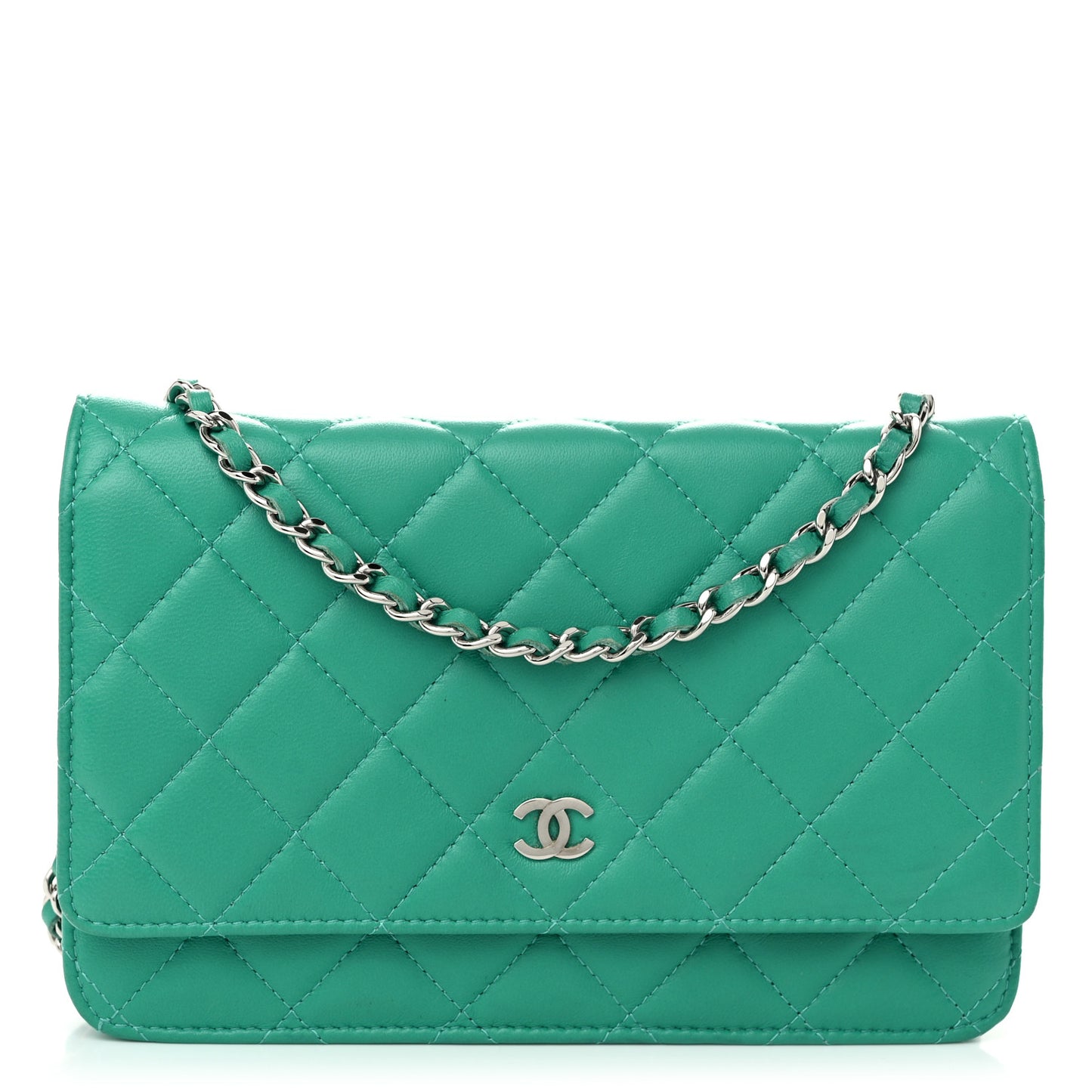 Lambskin Quilted Wallet On Chain WOC Green