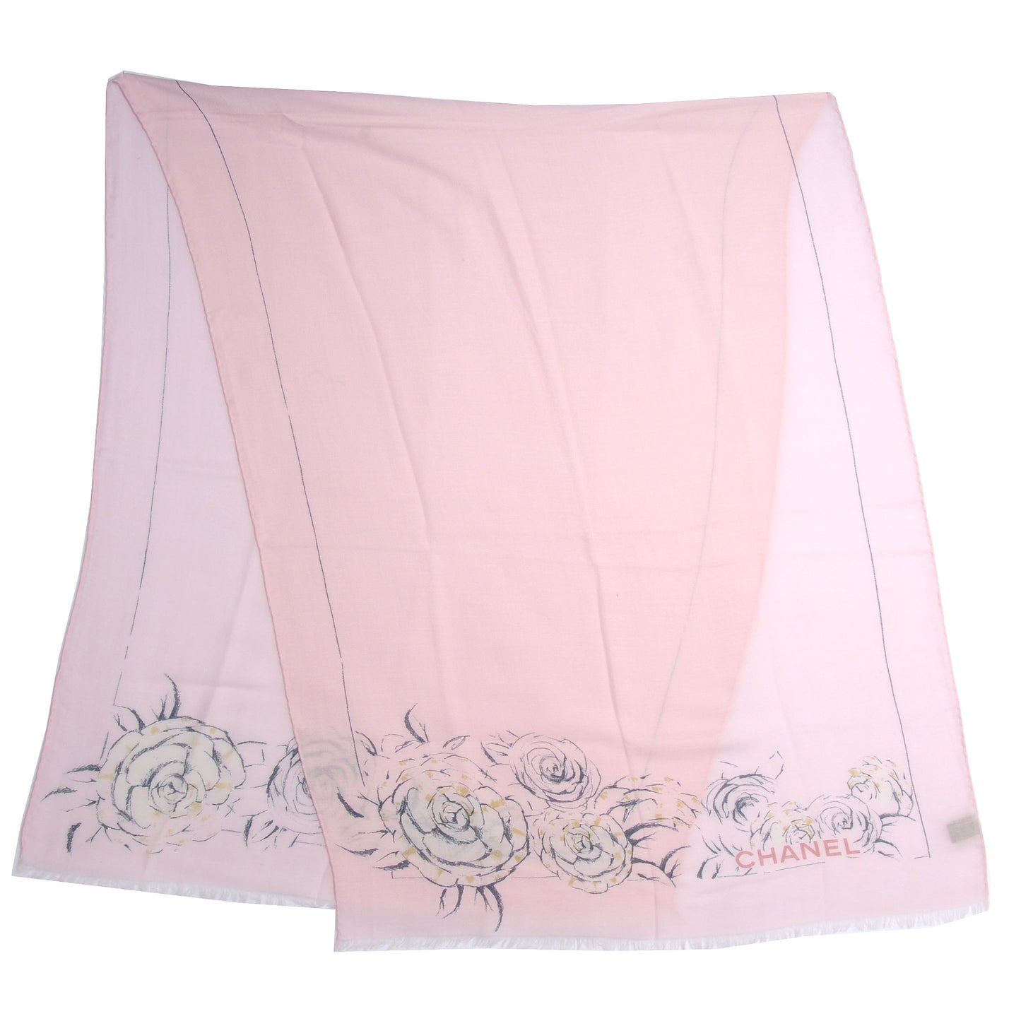 Cashmere Silk Logo Camellia Scarf Shawl Pink