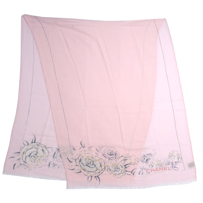 Chanel Cashmere Silk Logo Camellia Scarf Shawl Pink 1 of 5