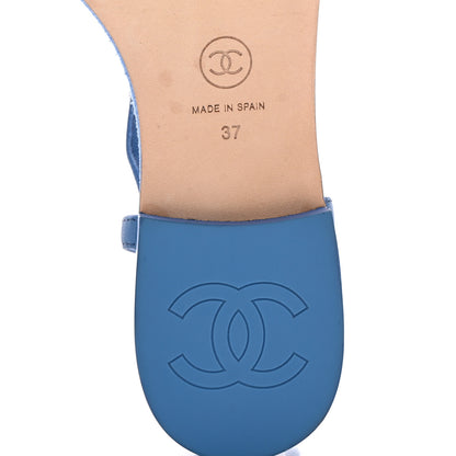 Chanel Lambskin CC Logo Thong Sandals 37 Blue 6 of 9