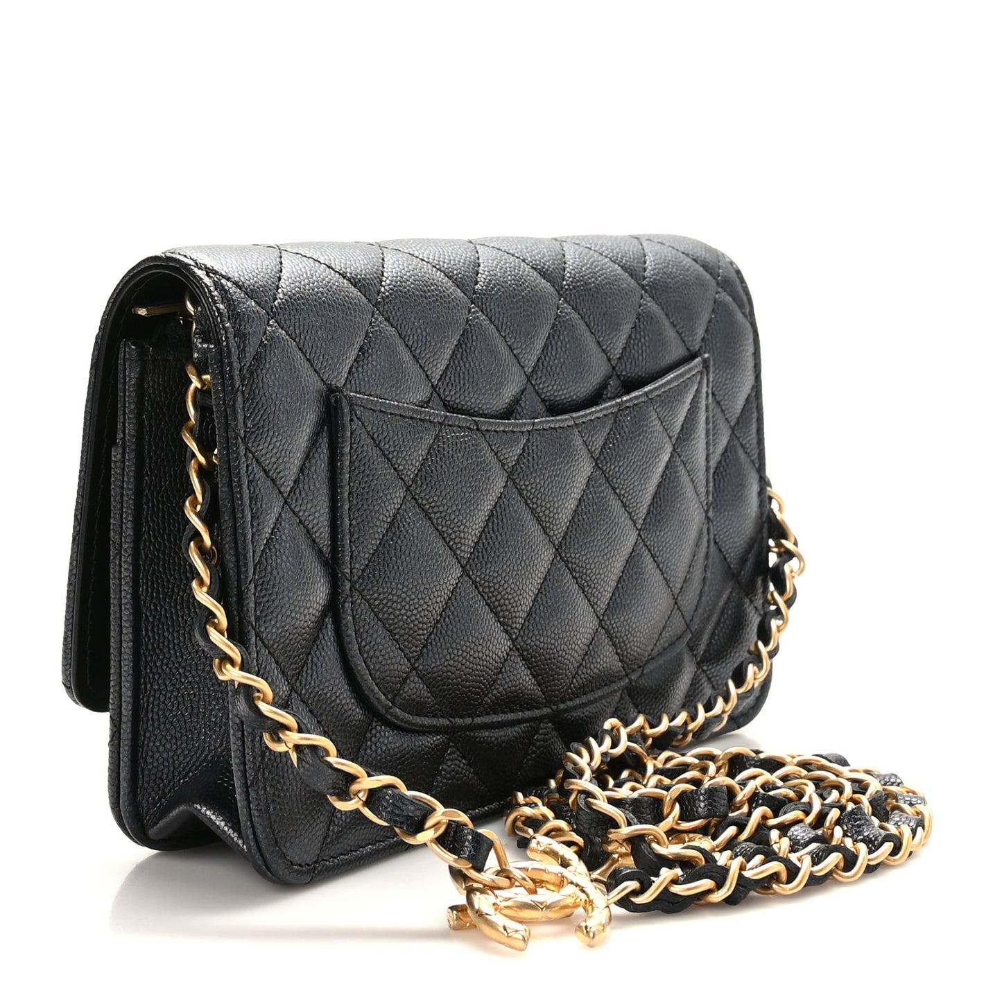 Pearly Caviar Quilted Fit For You Wallet On Chain WOC Black