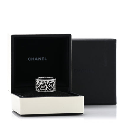 Chanel 18K White Gold Diamond Camellia Ajoure Band Ring 51 5.75 5 of 5