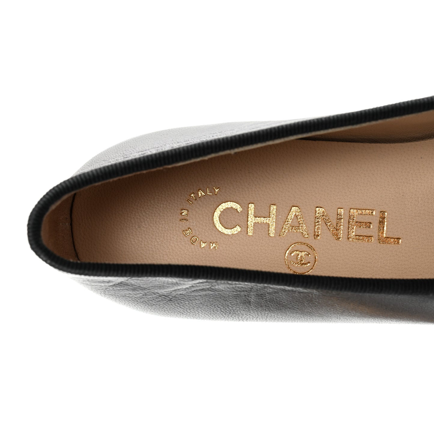 Lambskin Patent CC Cap Toe Ballerina Flats 35.5 Black