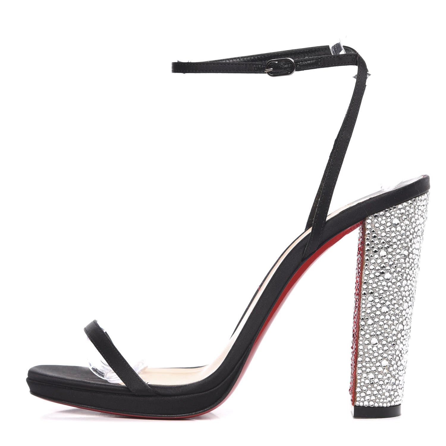 Christian Louboutin Crepe Satin Strass Au Palace 120 Sandals 38.5 Black 1 of 9