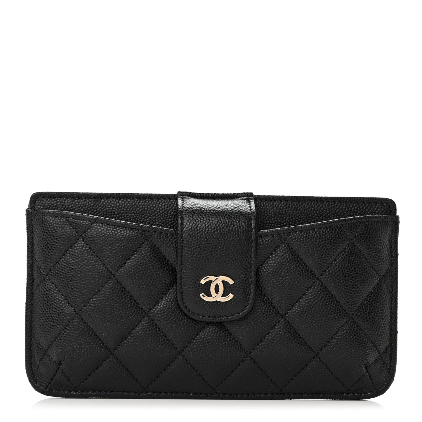 Caviar Quilted Phone Holder Wallet on Removable Chain Insert Black