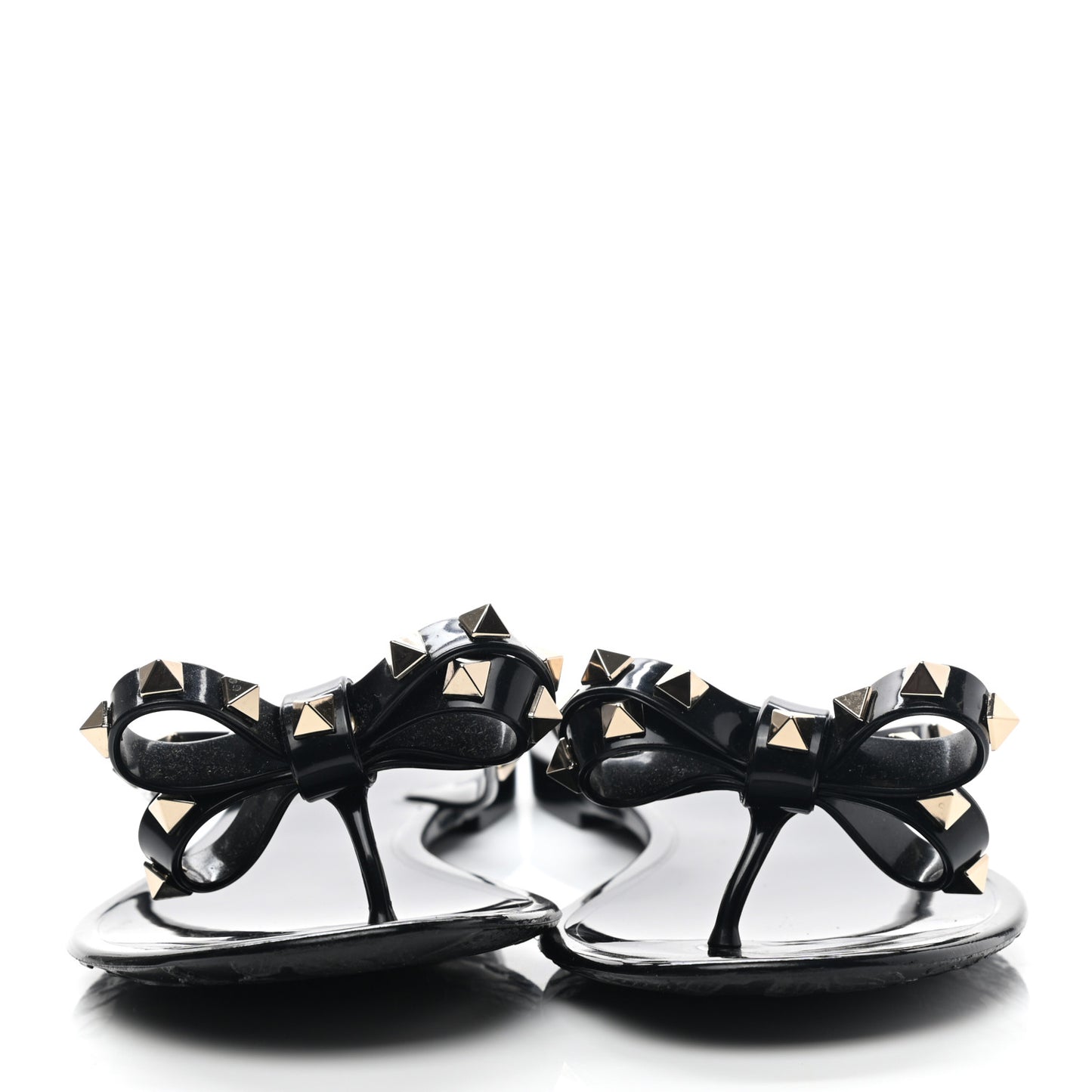 PVC Jelly Rockstud Bow Thong Sandals 38 Black
