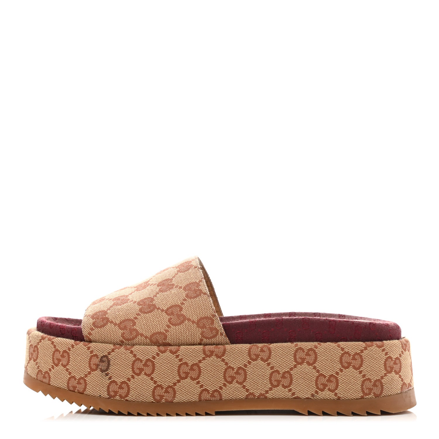Gucci Canvas GG Monogram Angelina Platform Slide Sandals 38 Beige Ruggine 1 of 10
