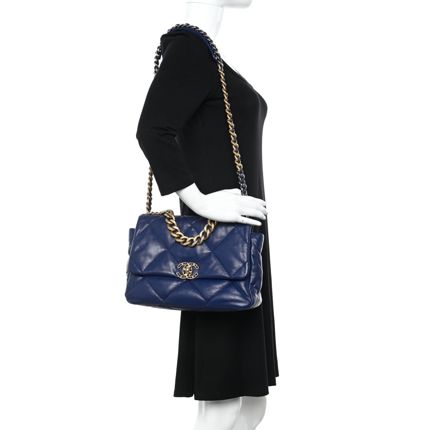 Chanel Goatskin Quilted Large Chanel 19 Flap Dark Blue 2 of 9