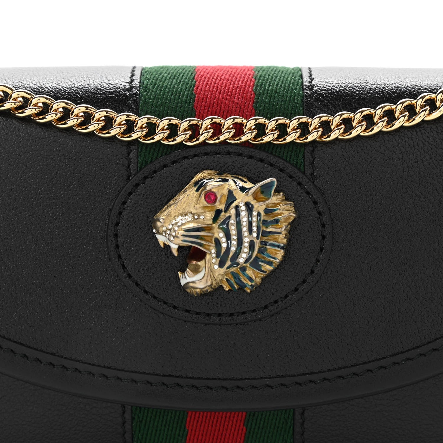 Gucci Textured Calfskin Web Mini Rajah Slim Flap Shoulder Bag Black 8 of 10