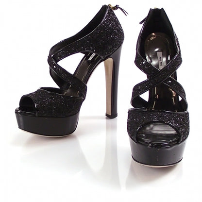 Miu Miu Patent Glitter Platform Heels Black 38.5/8 1 of 6