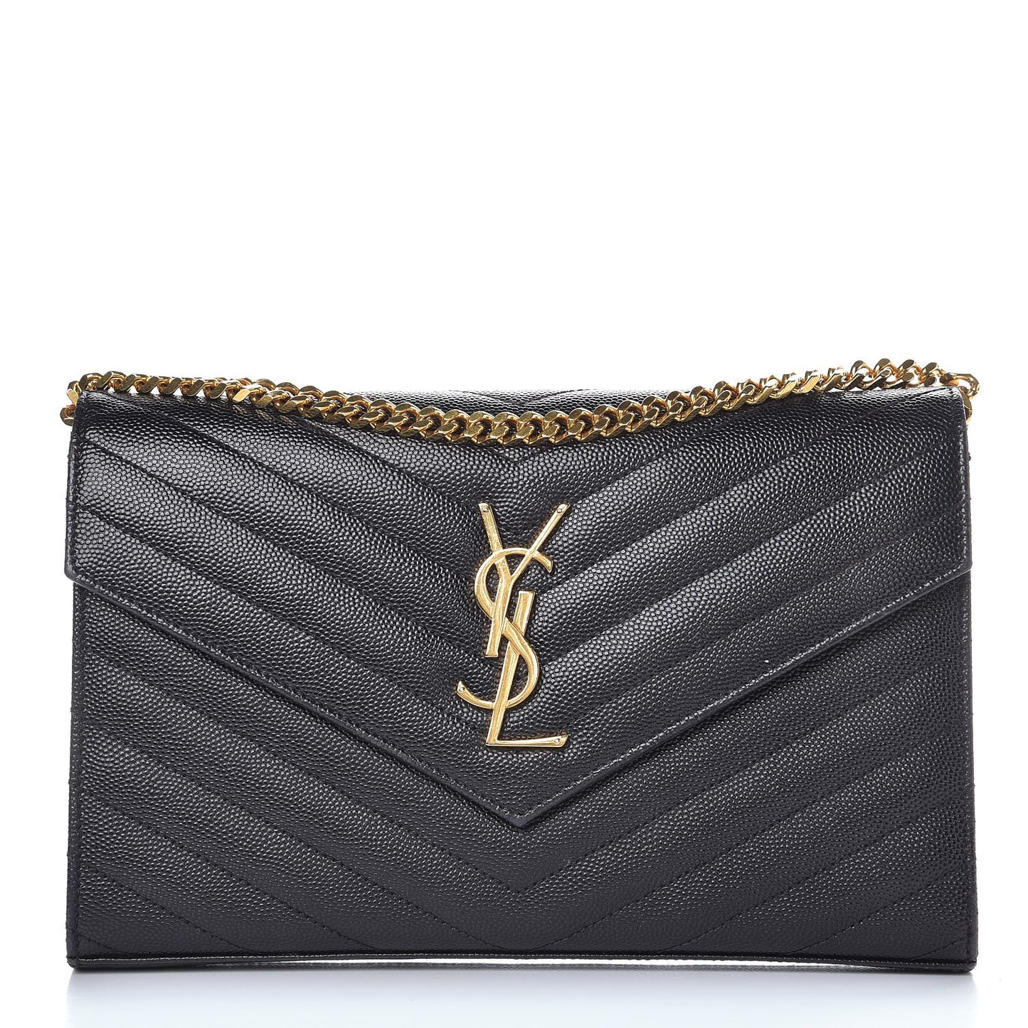 Grain De Poudre Matelasse Chevron Monogram Chain Wallet Black