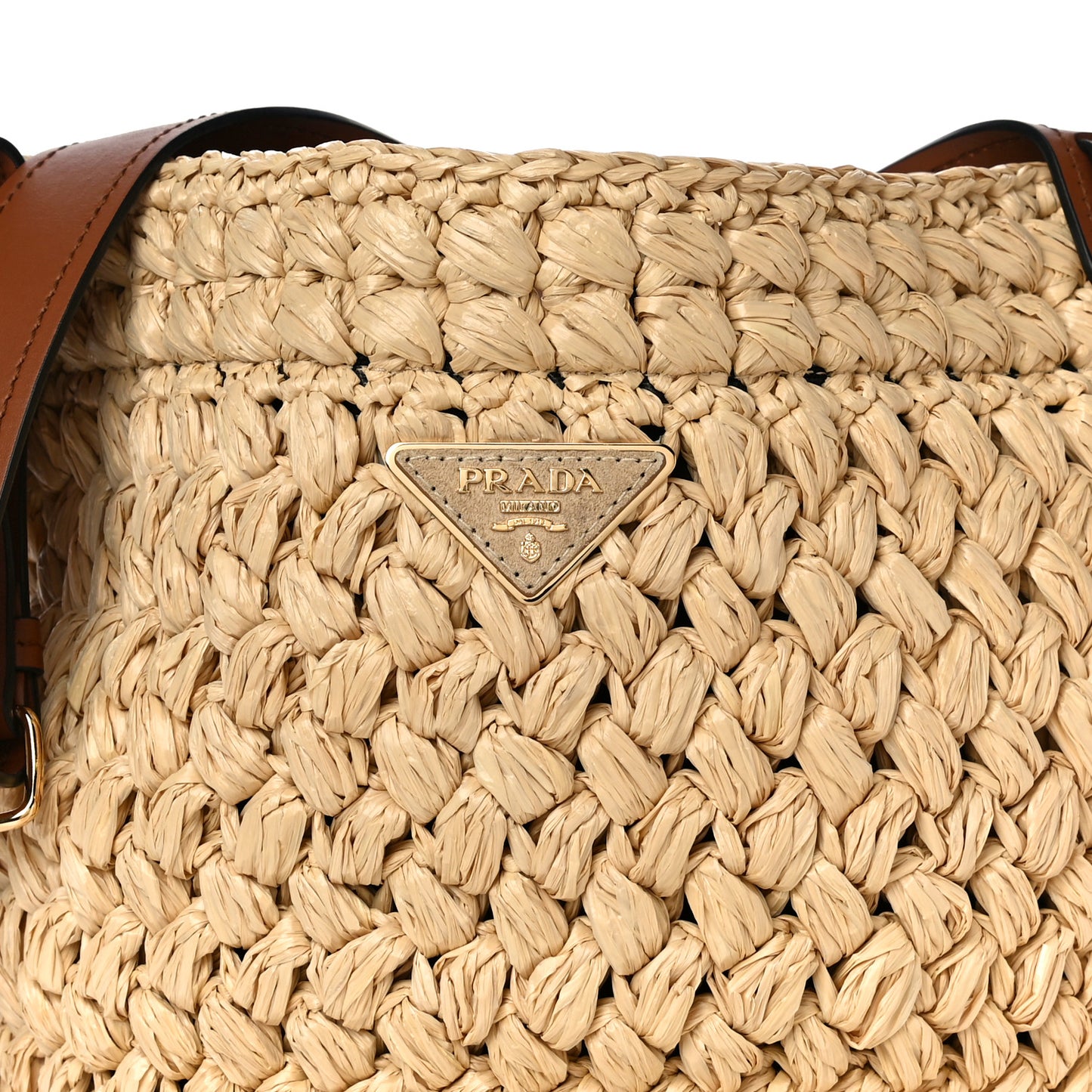 Raffia City Calf Bucket Bag Naturale Cognac