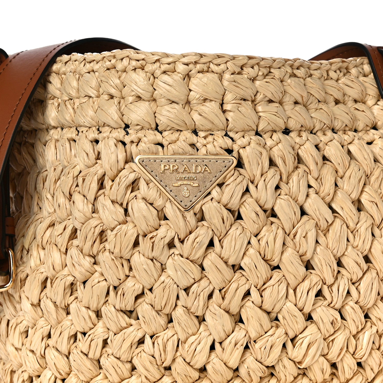 Prada Raffia City Calf Bucket Bag Naturale Cognac 6 of 8