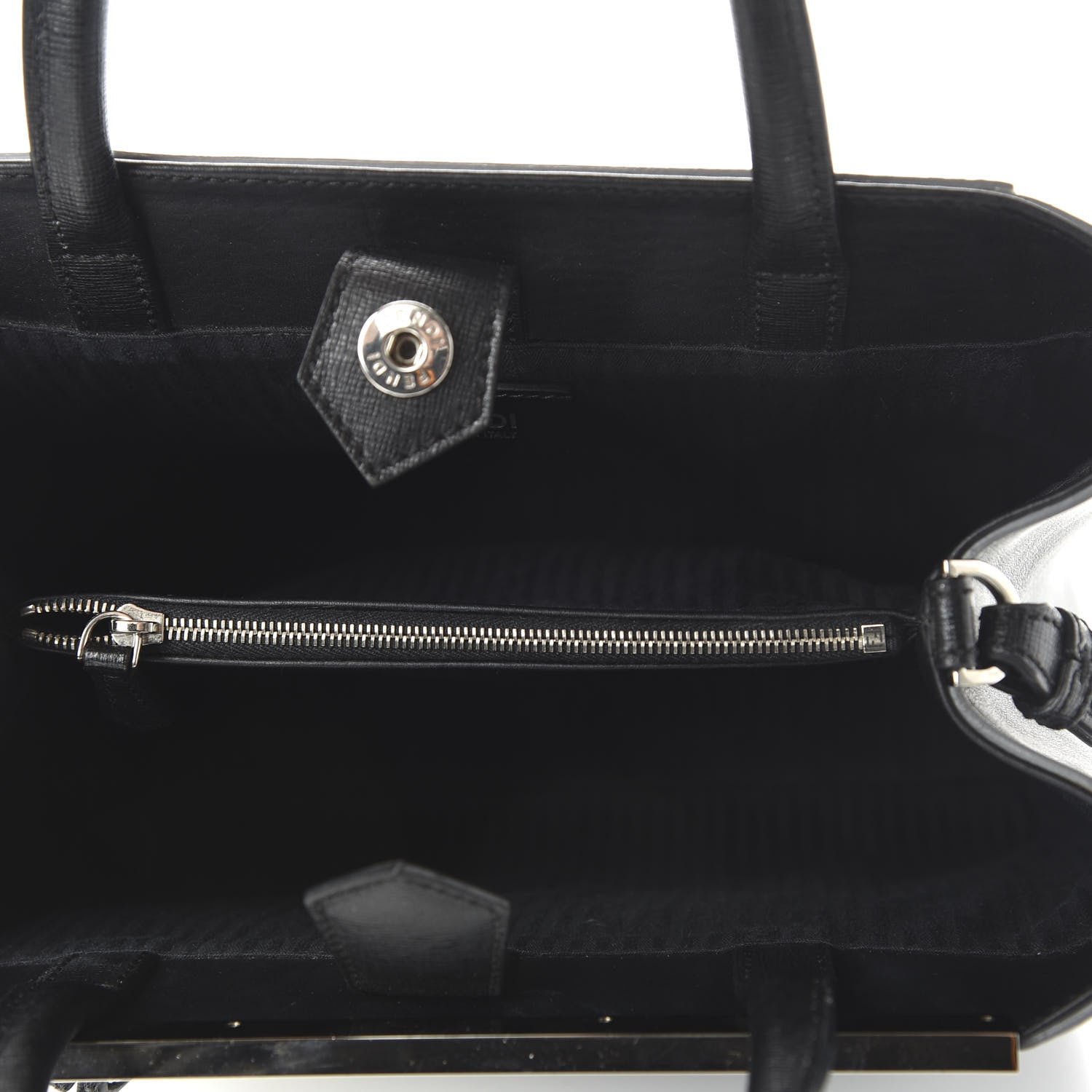 Fendi Vitello Elite Calfskin Colorblock Petite 2Jours Tote Black Multicolor White Argento 5 of 10