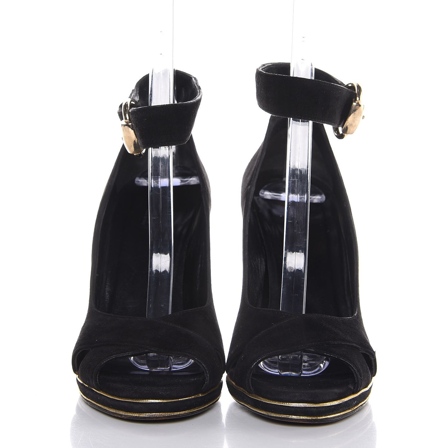 Suede Ankle Strap Peep Toe Pumps 36 Nero Black Gold
