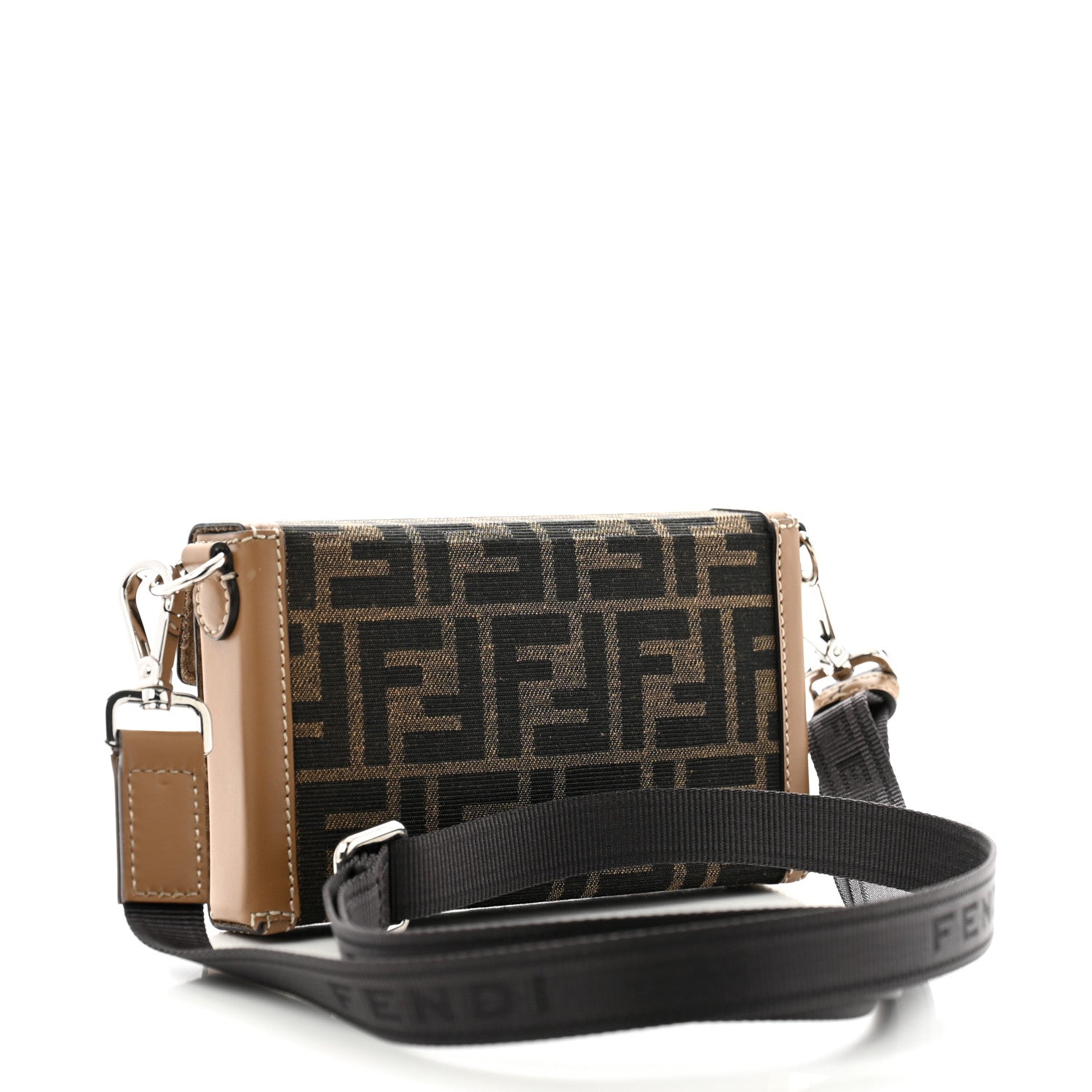 Fendi Recycled Fabric Jacquard Vitello King FF 1974 Baguette Soft Trunk Phone Pouch Tobacco Moro Sand 3 of 11