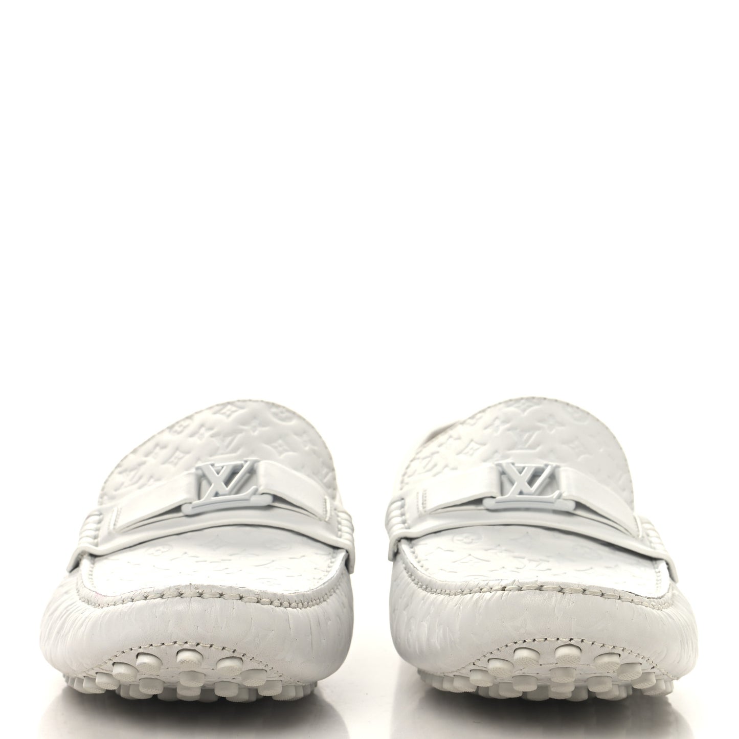 Soft Calfskin Mini Monogram Embossed Mens Hockenheim Moccasin Loafers 10 White