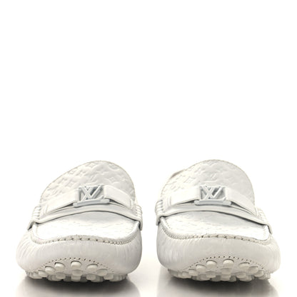 Louis Vuitton Soft Calfskin Mini Monogram Embossed Mens Hockenheim Moccasin Loafers 10 White 3 of 9