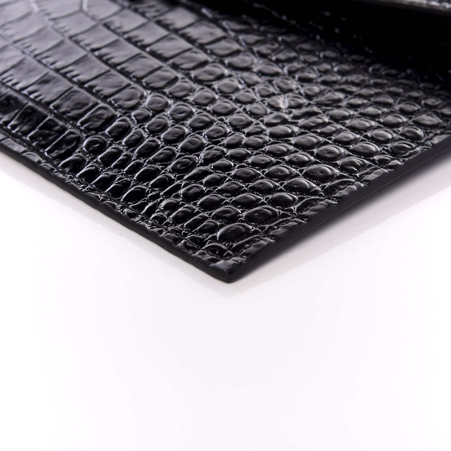 Calfskin Crocodile Embossed Uptown Monogram Clutch Black