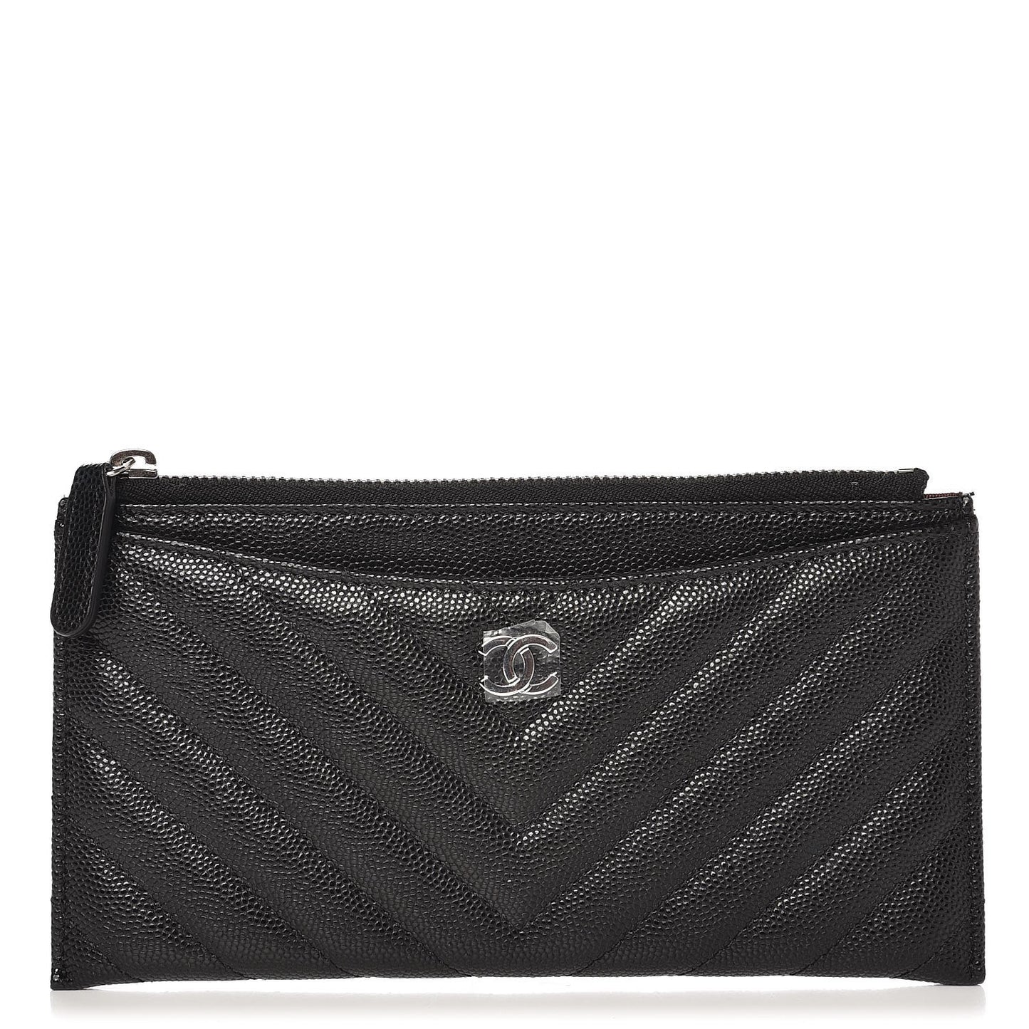 Caviar Chevron Quilted Zip Pouch Black