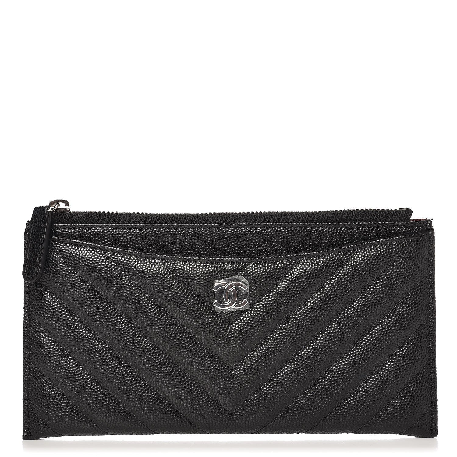 Chanel Caviar Chevron Quilted Zip Pouch Black 1 of 8
