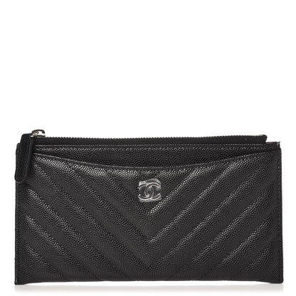 Chanel Caviar Chevron Quilted Zip Pouch Black 1 of 8