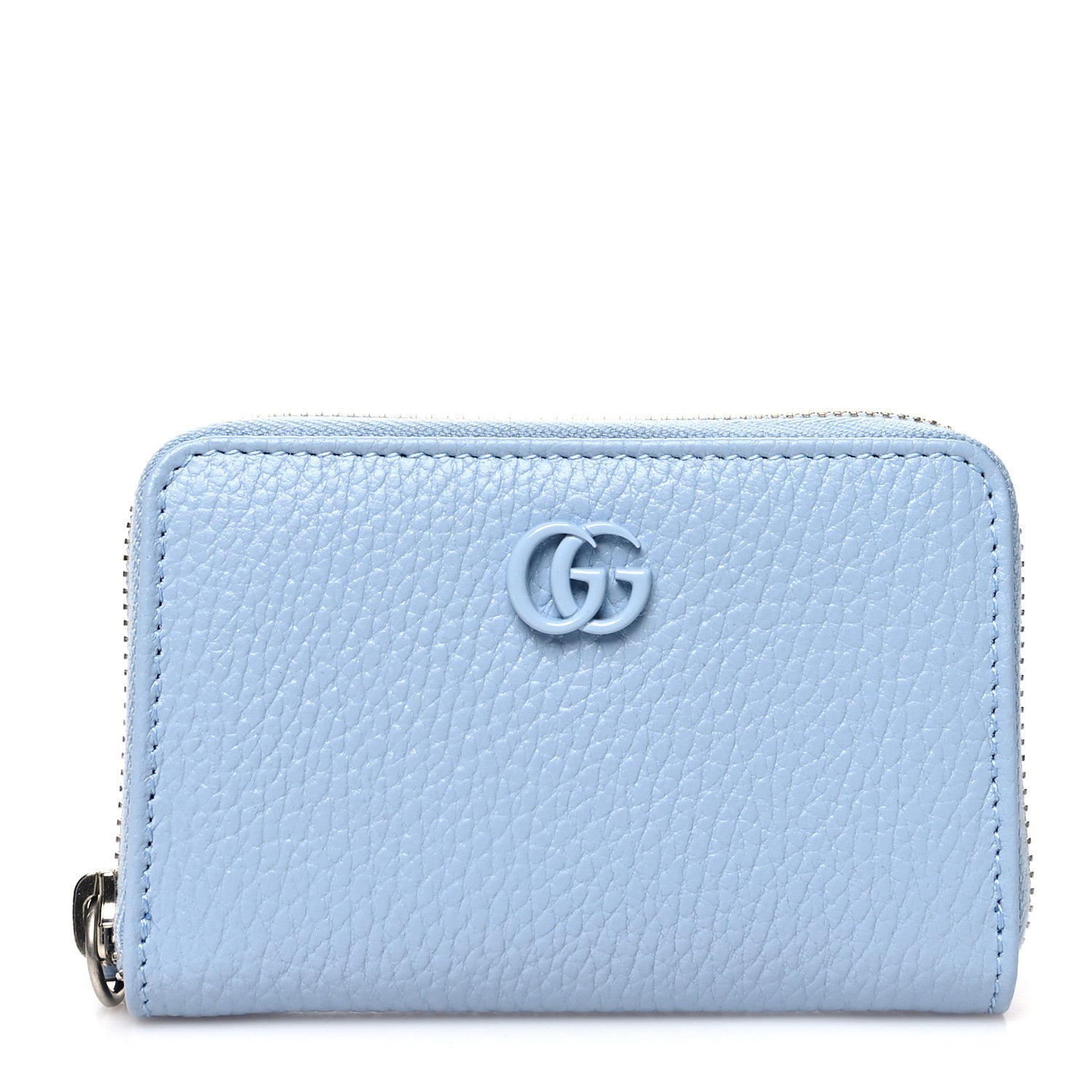 Gucci Dollar Calfskin Enamel Monochrome GG Marmont Zip Around Card Holder Porcelain Light Blue 1 of 10