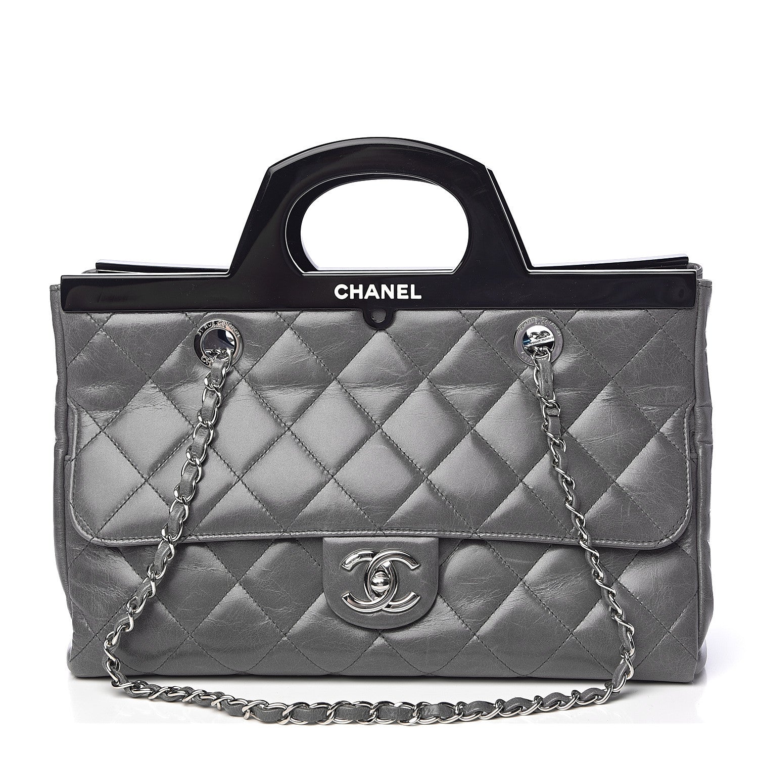 Chanel Glazed Calfskin Quilted Small CC Delivery Tote Grey 1 of 11