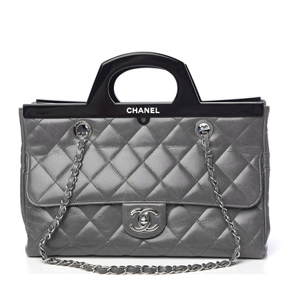 Chanel Glazed Calfskin Quilted Small CC Delivery Tote Grey 1 of 11