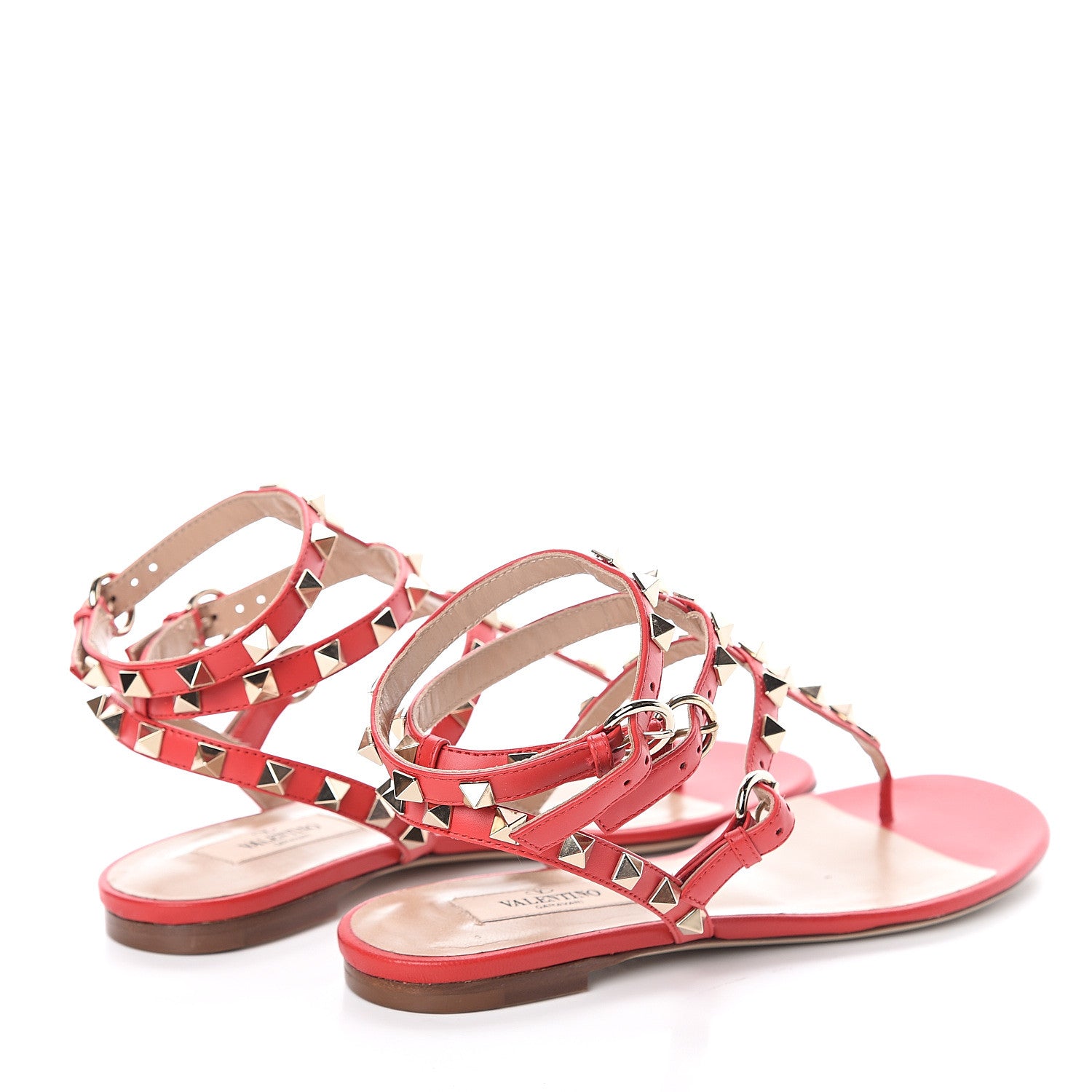 Valentino Garavani Calfskin Nappa Rockstud Ankle Wrap Flat Thong Sandals 36 Rouge Pur 4 of 7