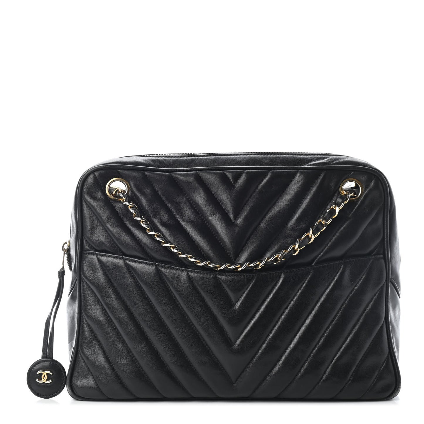 Lambskin Surpique Chevron Small Tote Black