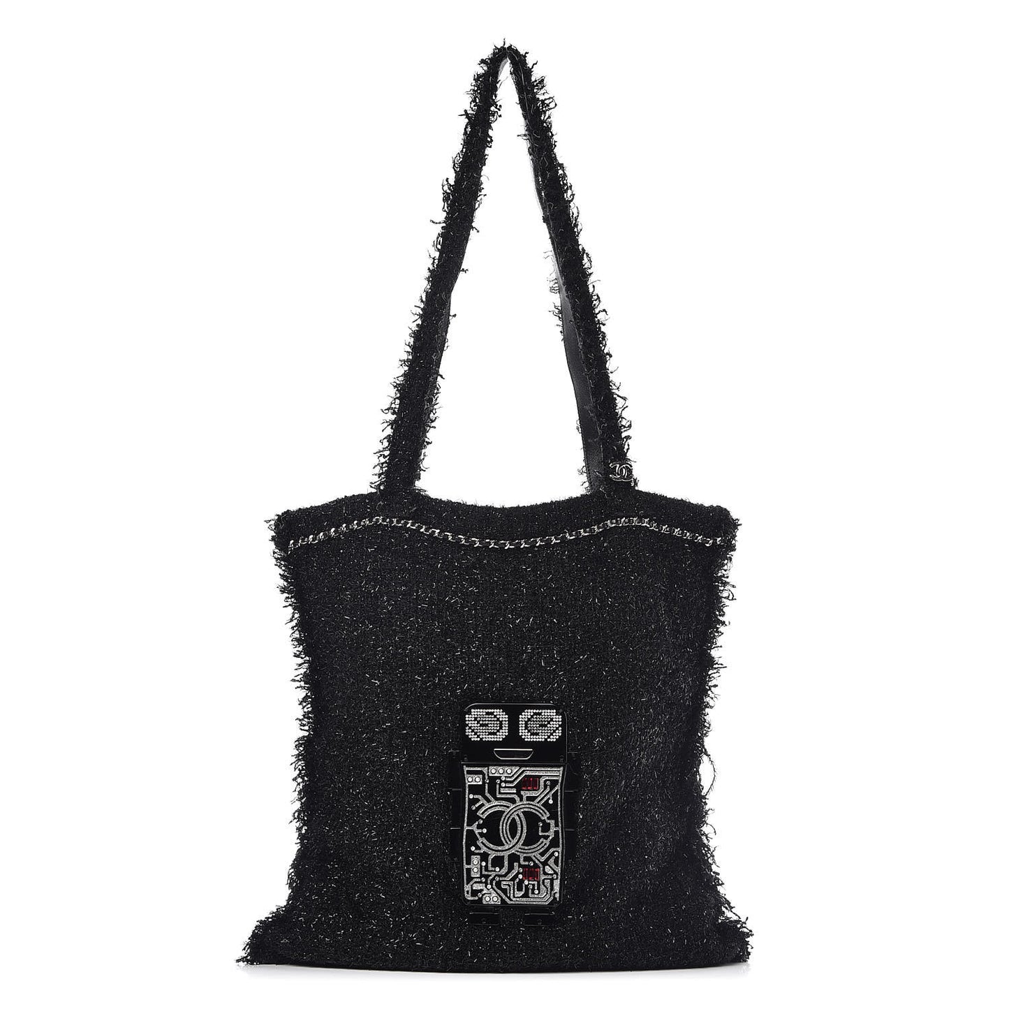 Tweed Resin Strass Large Robot Shopping Bag Black