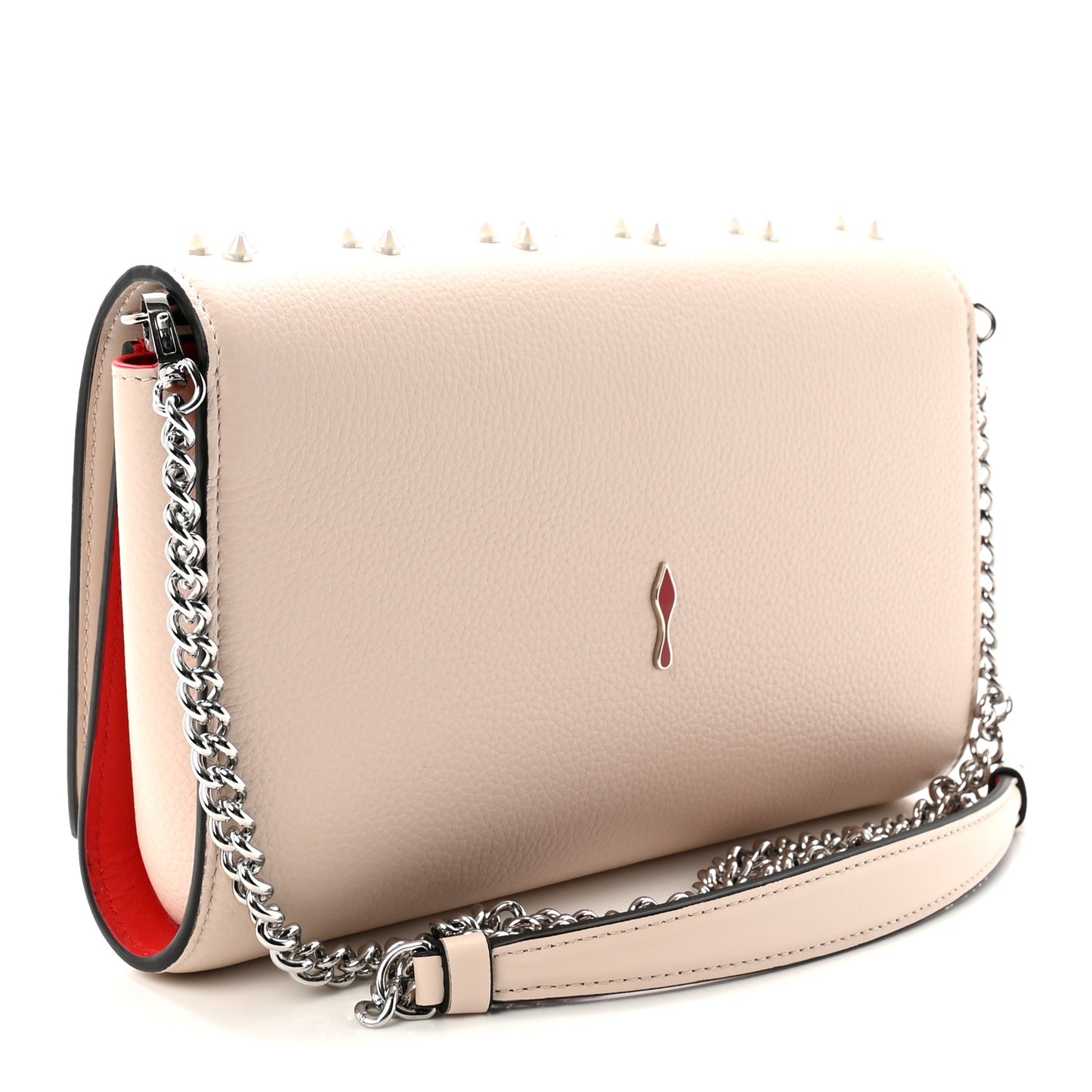 Calfskin Spikes Loubinthesky Paloma Clutch Leche