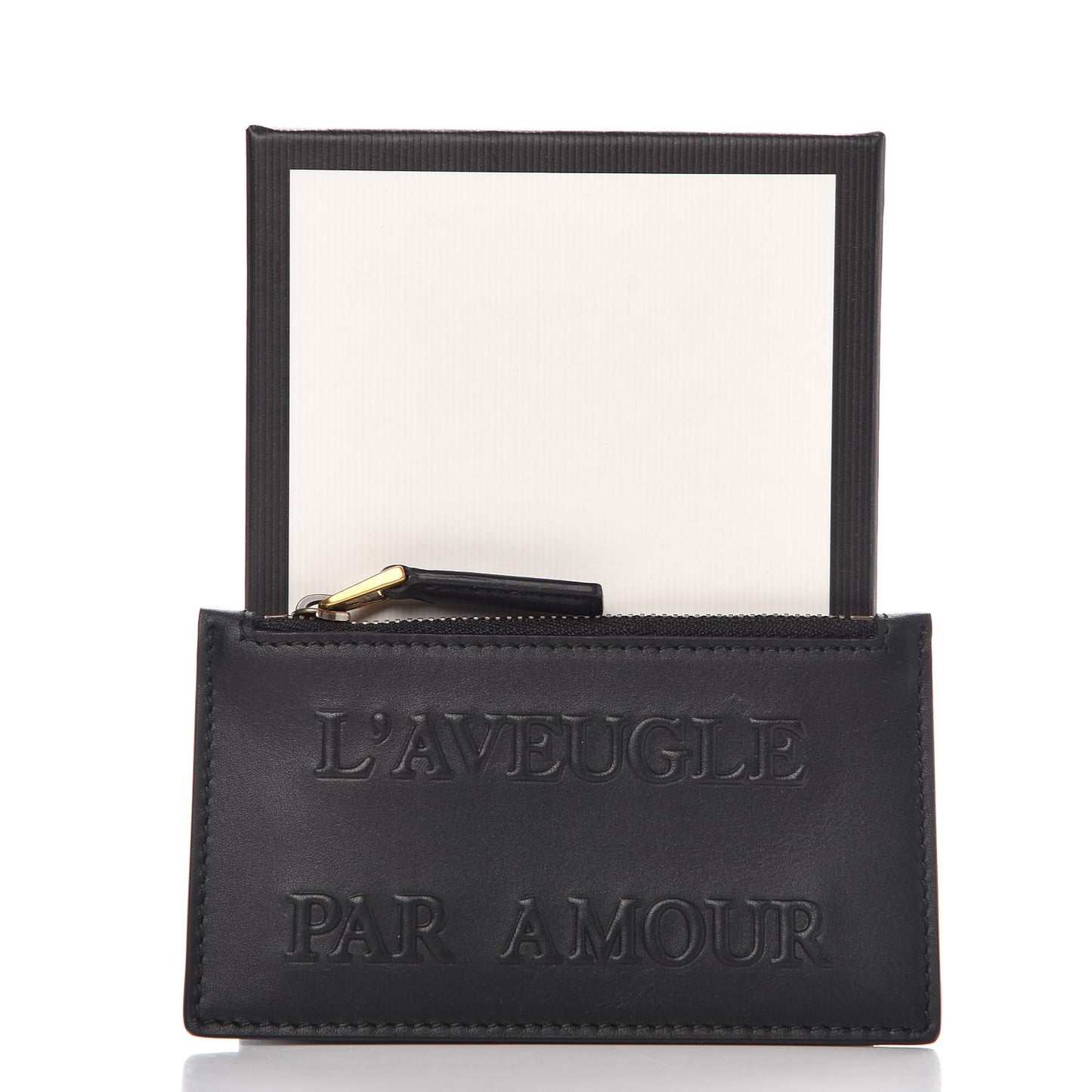 Calfskin L'Aveugle Par Amour Embossed Coin Case Card Holder Black