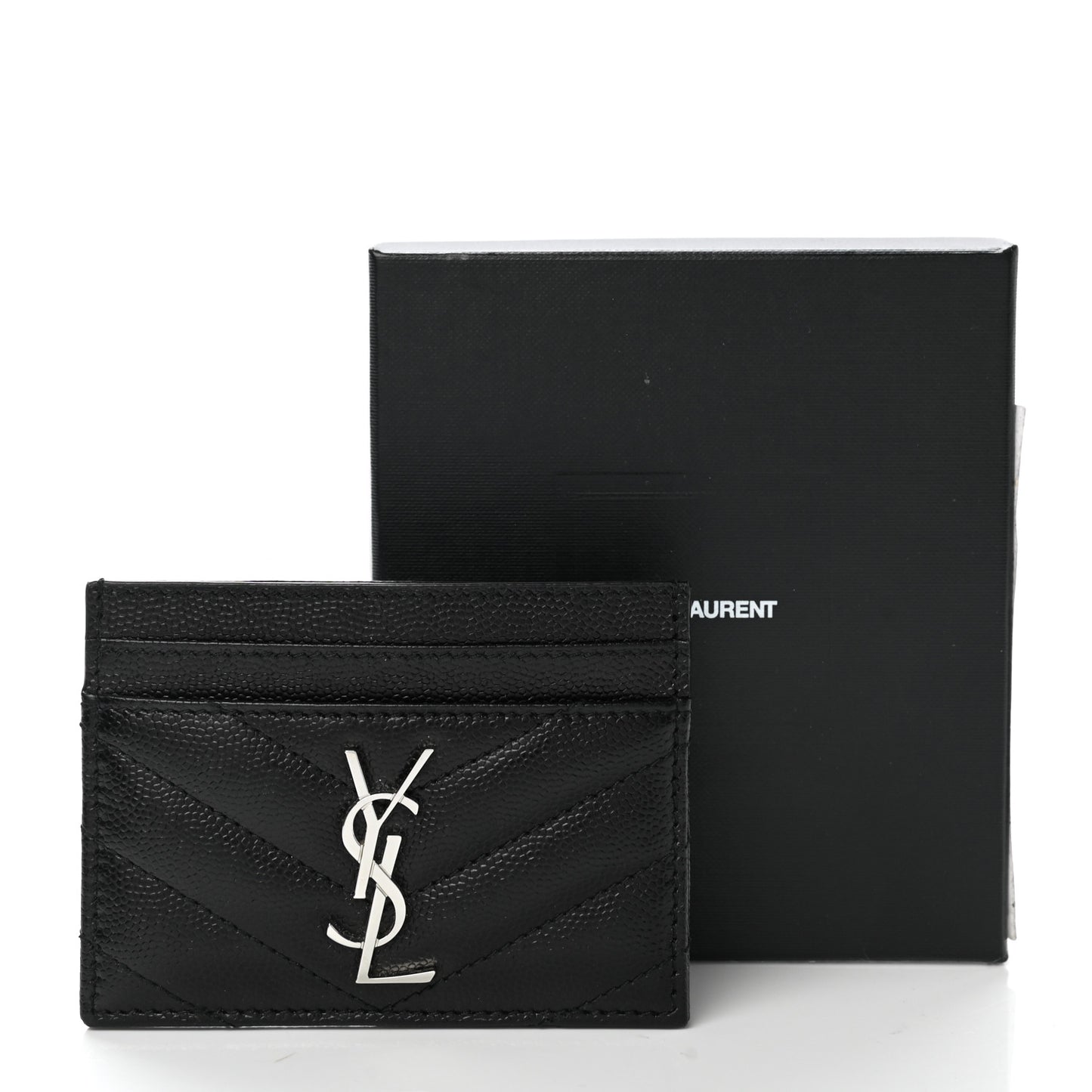 Grain De Poudre Matelasse Chevron Monogram Credit Card Case Black