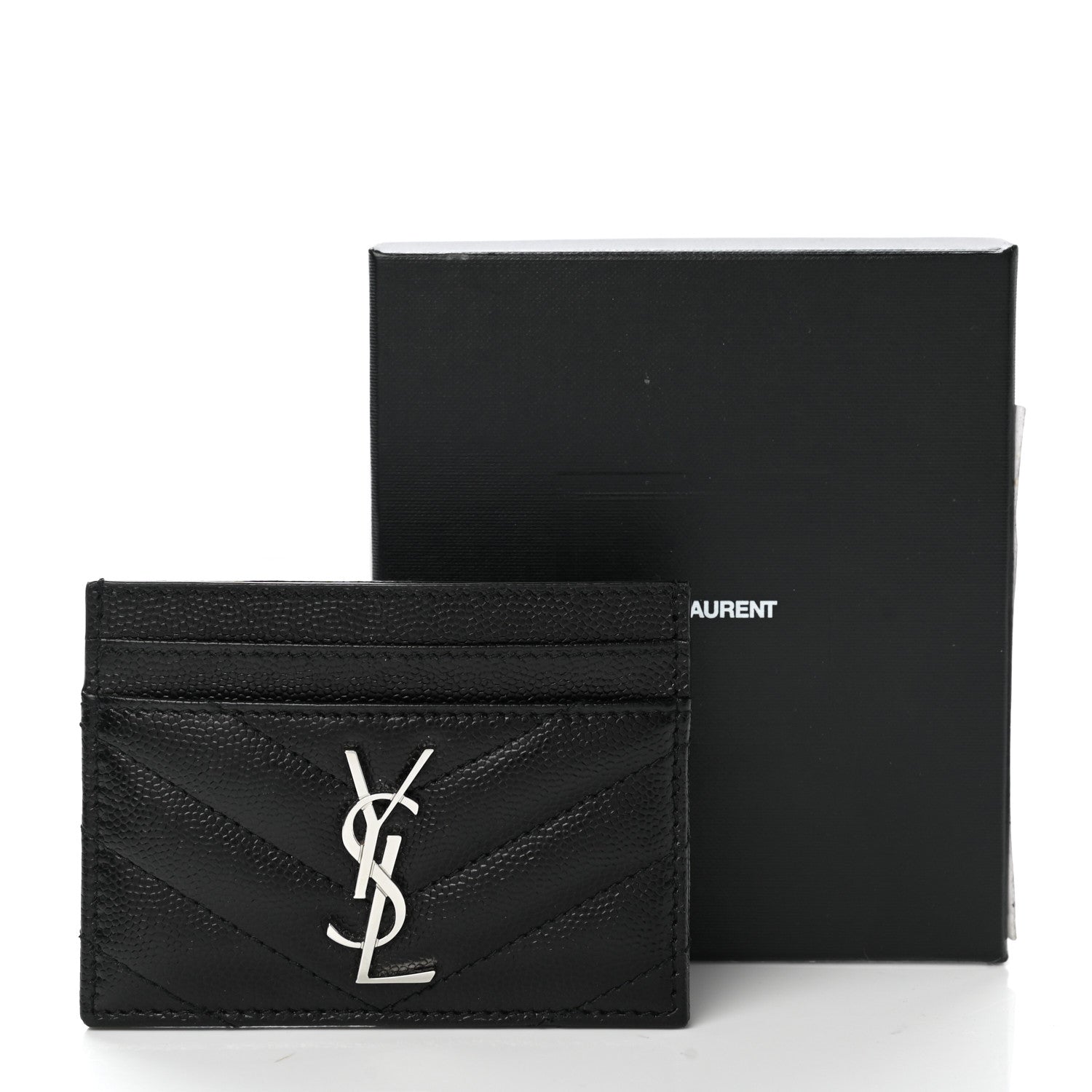 Saint Laurent Grain De Poudre Matelasse Chevron Monogram Credit Card Case Black 8 of 8