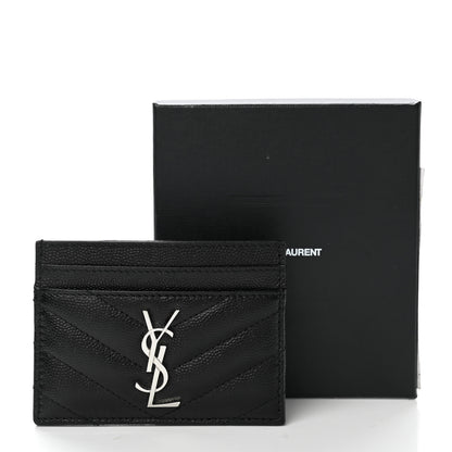 Saint Laurent Grain De Poudre Matelasse Chevron Monogram Credit Card Case Black 8 of 8