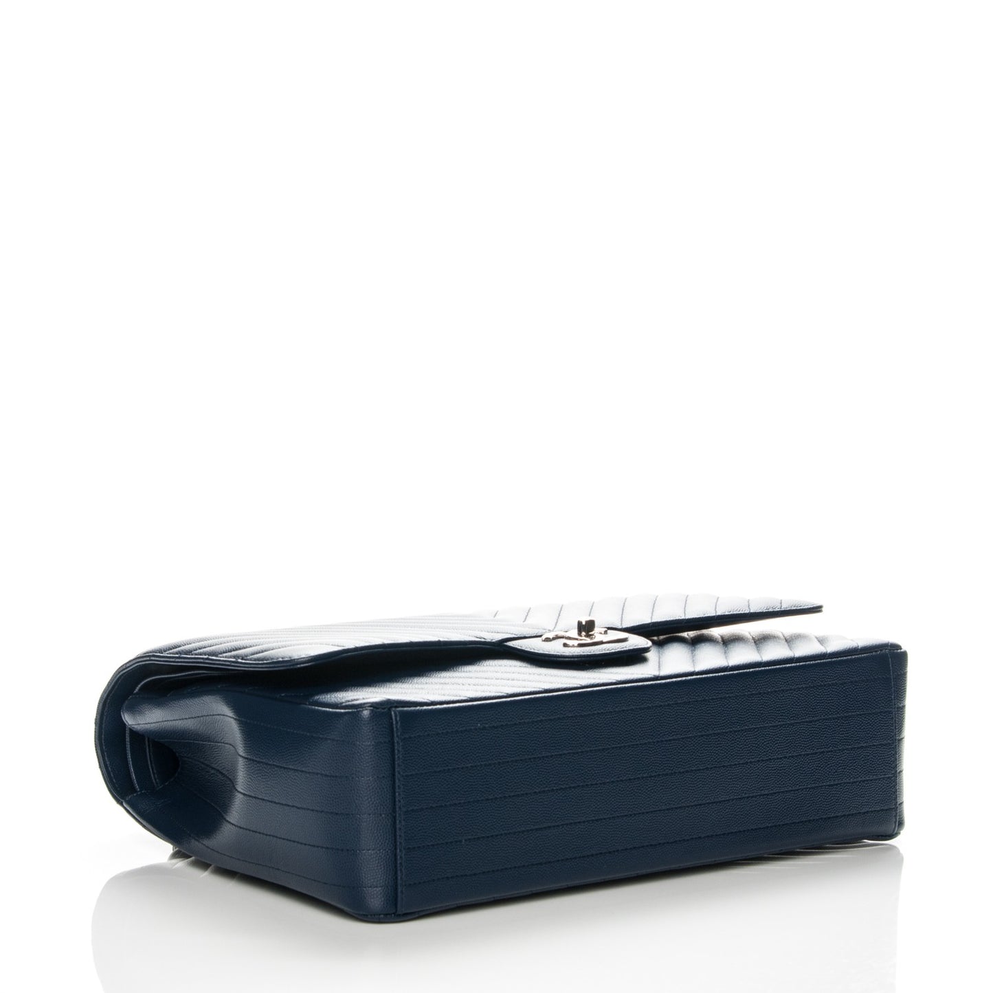 Caviar Chevron Quilted Maxi Double Flap Navy Blue