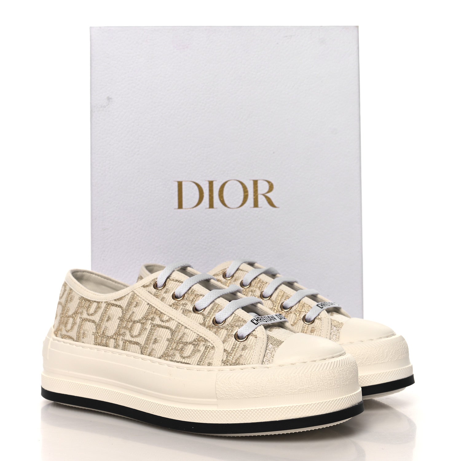 Christian Dior Canvas Lurex Oblique Walk'N'Dior Platform Sneakers 36 Pale Gold 10 of 10