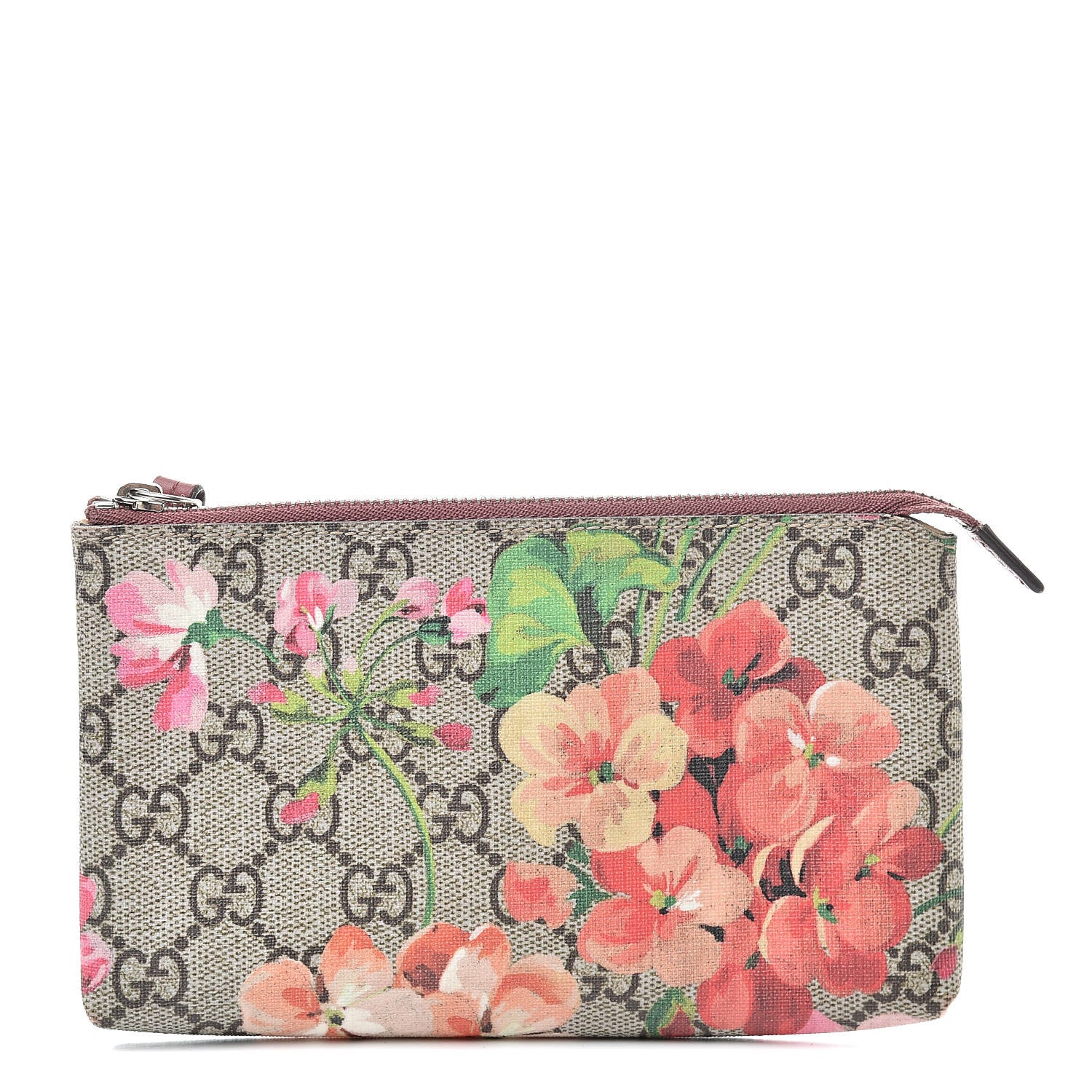 Gucci GG Supreme Monogram Blooms Pouch Beige Multicolor Dry Rose 1 of 10