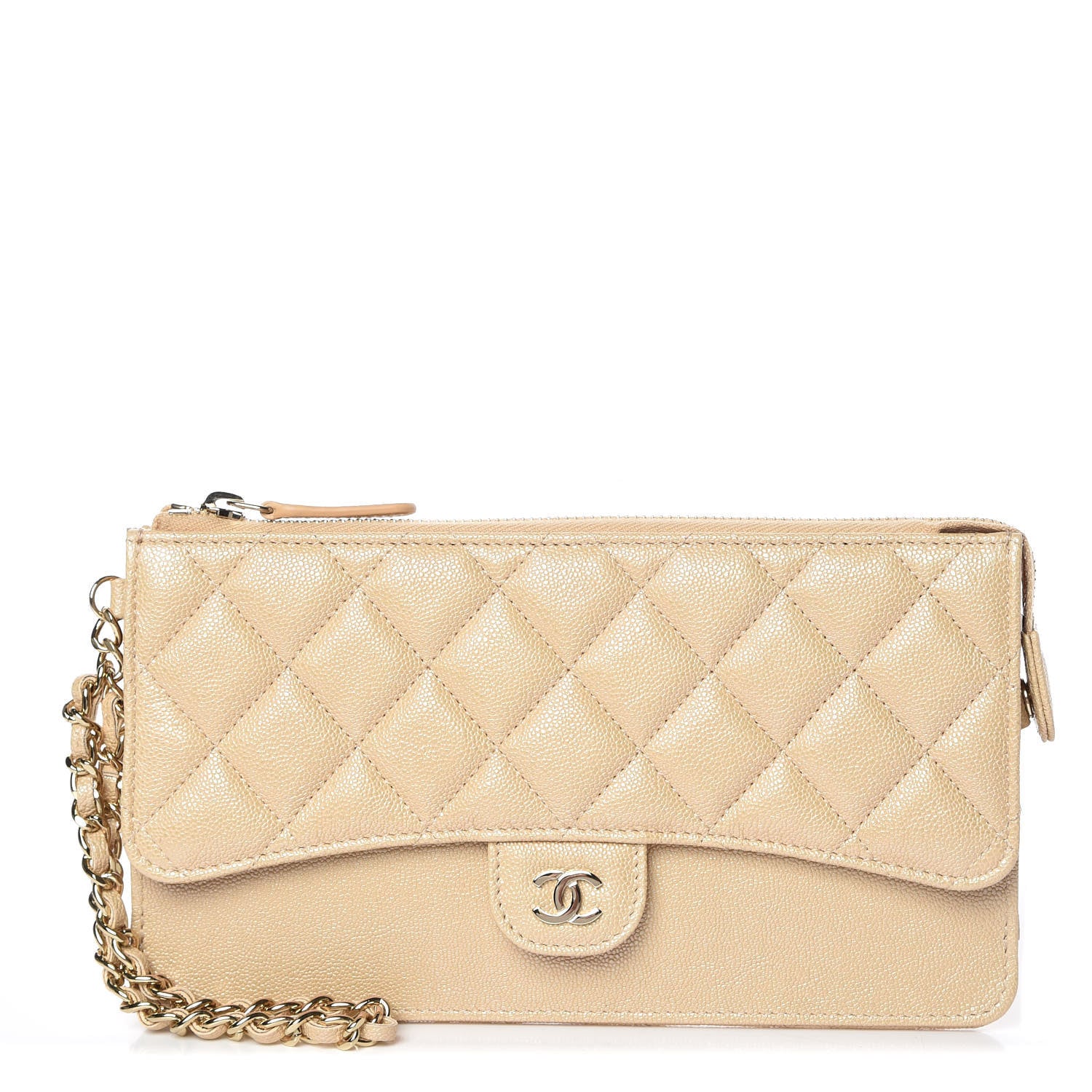 Chanel Iridescent Caviar Quilted Classic Pouch With Handle Beige 1 of 9