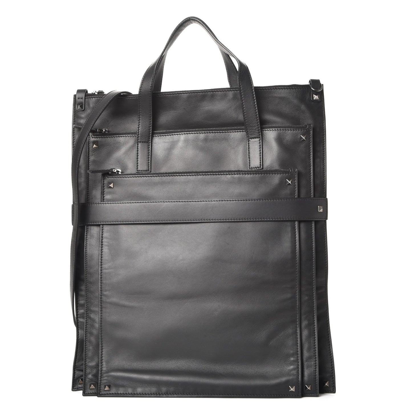 Nappa Medium Rockstud Zippered Tote Black