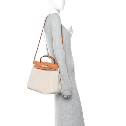 Hermes Toile Vache Calfskin Herbag PM 30 Black Natural 2 of 11