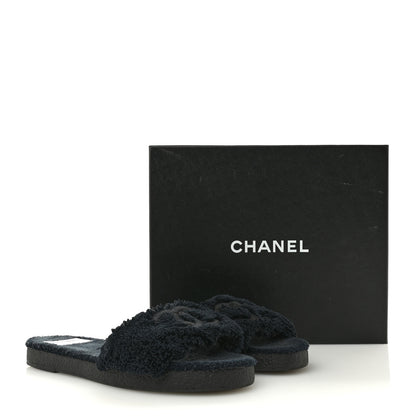 Chanel Terry CC Flat Mules Sandals 40 Black 11 of 11