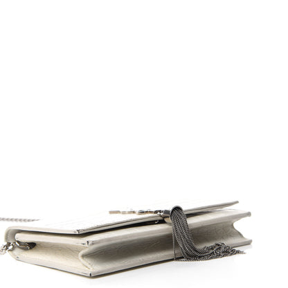 Saint Laurent Calfskin Crocodile Embossed Kate Monogram Tassel Chain Wallet Cremasoft 4 of 16