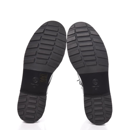 Chanel Crackled Calfskin Velvet Pearl Combat Short Boots 40 Black 5 of 8