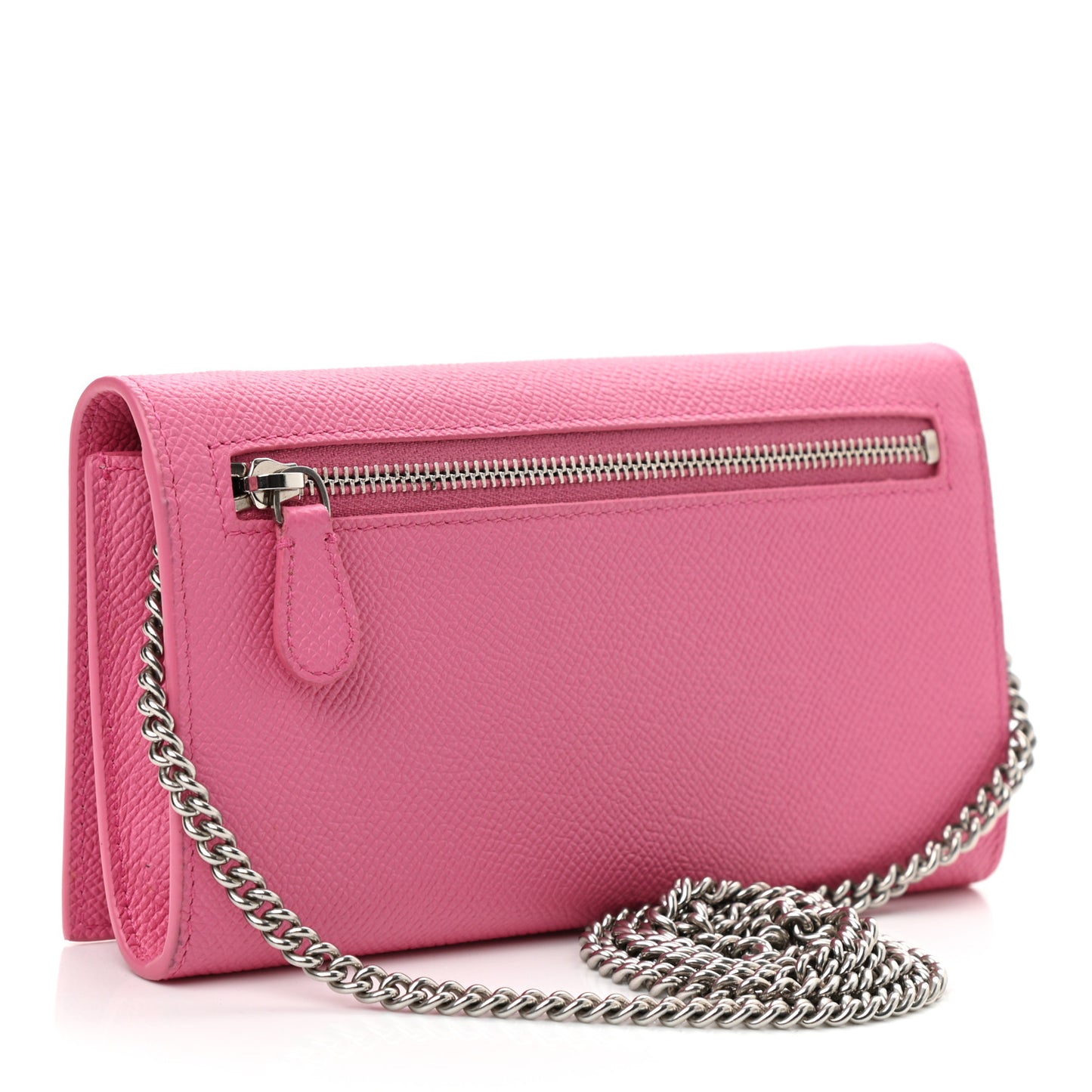 Signature Grained Calfskin Logo Ville Wallet on Chain Bubble Gum Black